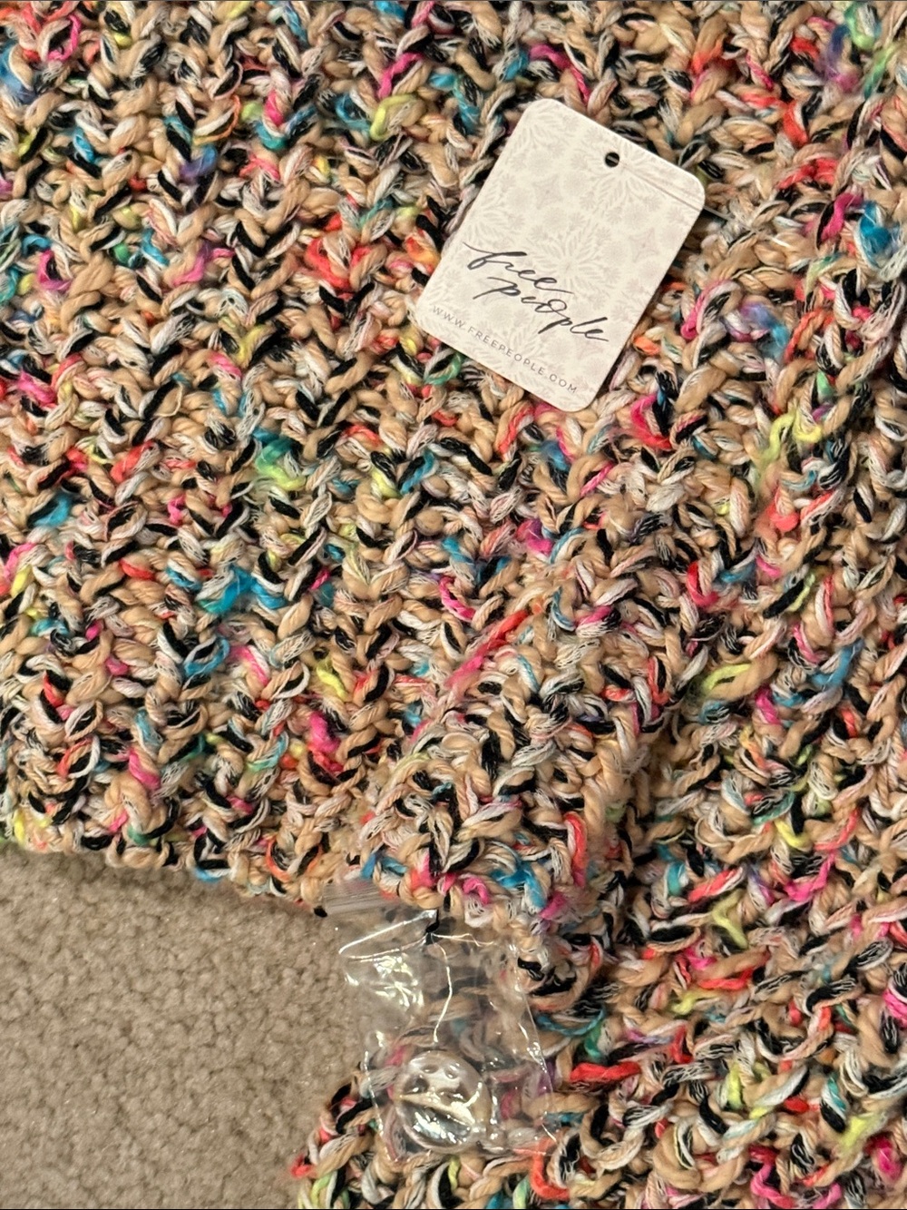 Free People Cream Multicolor Speckled Cropped Cardigan - NWT - Picture 8 of 10